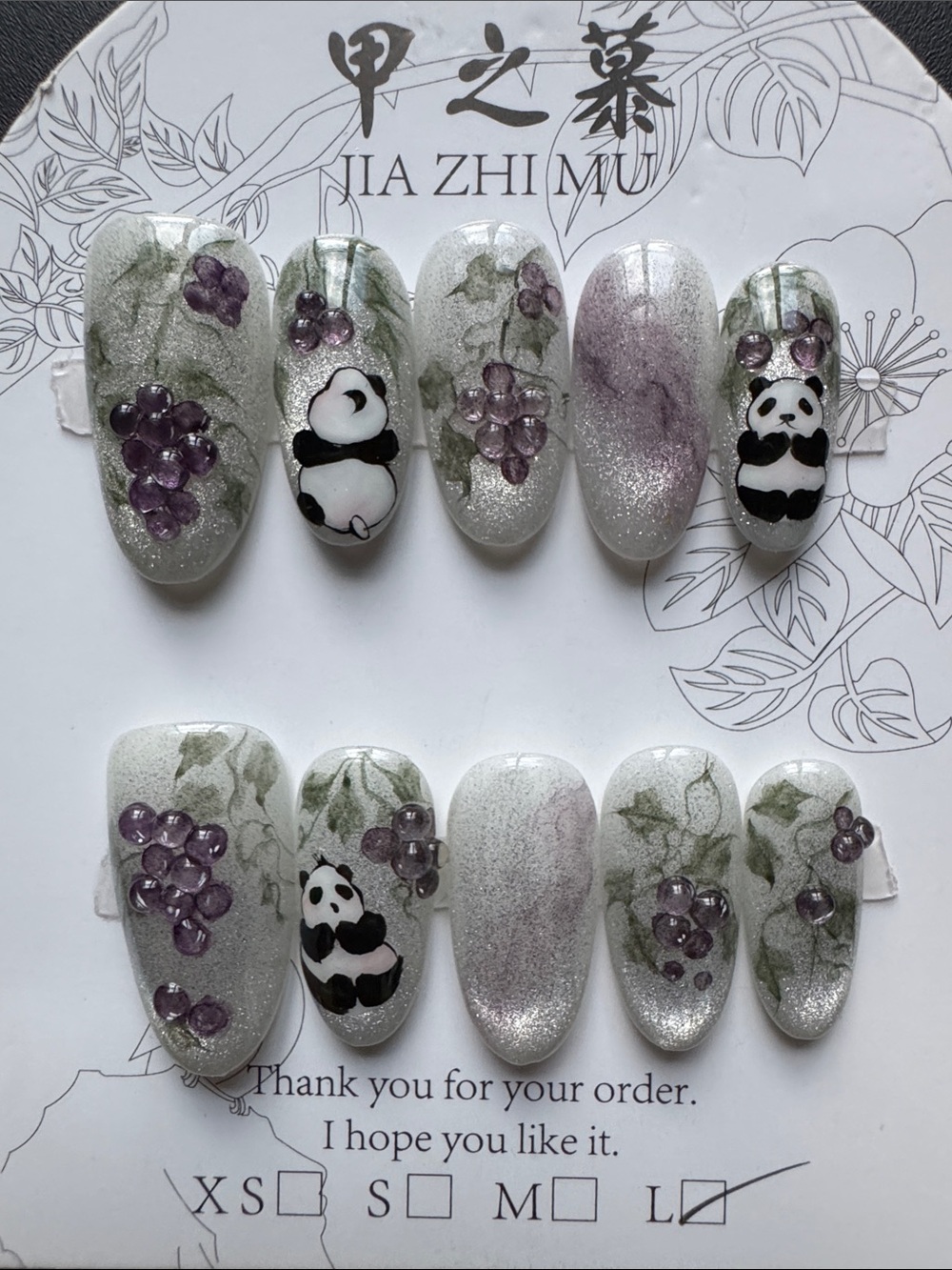 Panda & Grapes Floral Press-On Nails